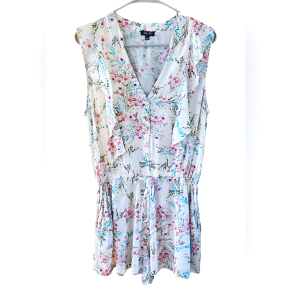 Lily Rose Ruffled Button Front Romper - Picture 3 of 9